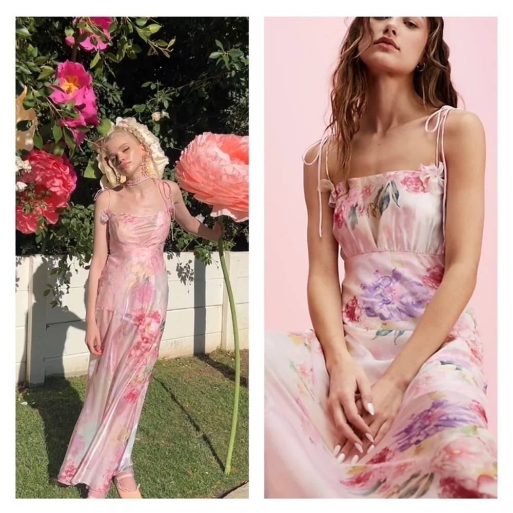 For Love & Lemons Lisa Floral Pink Maxi size M